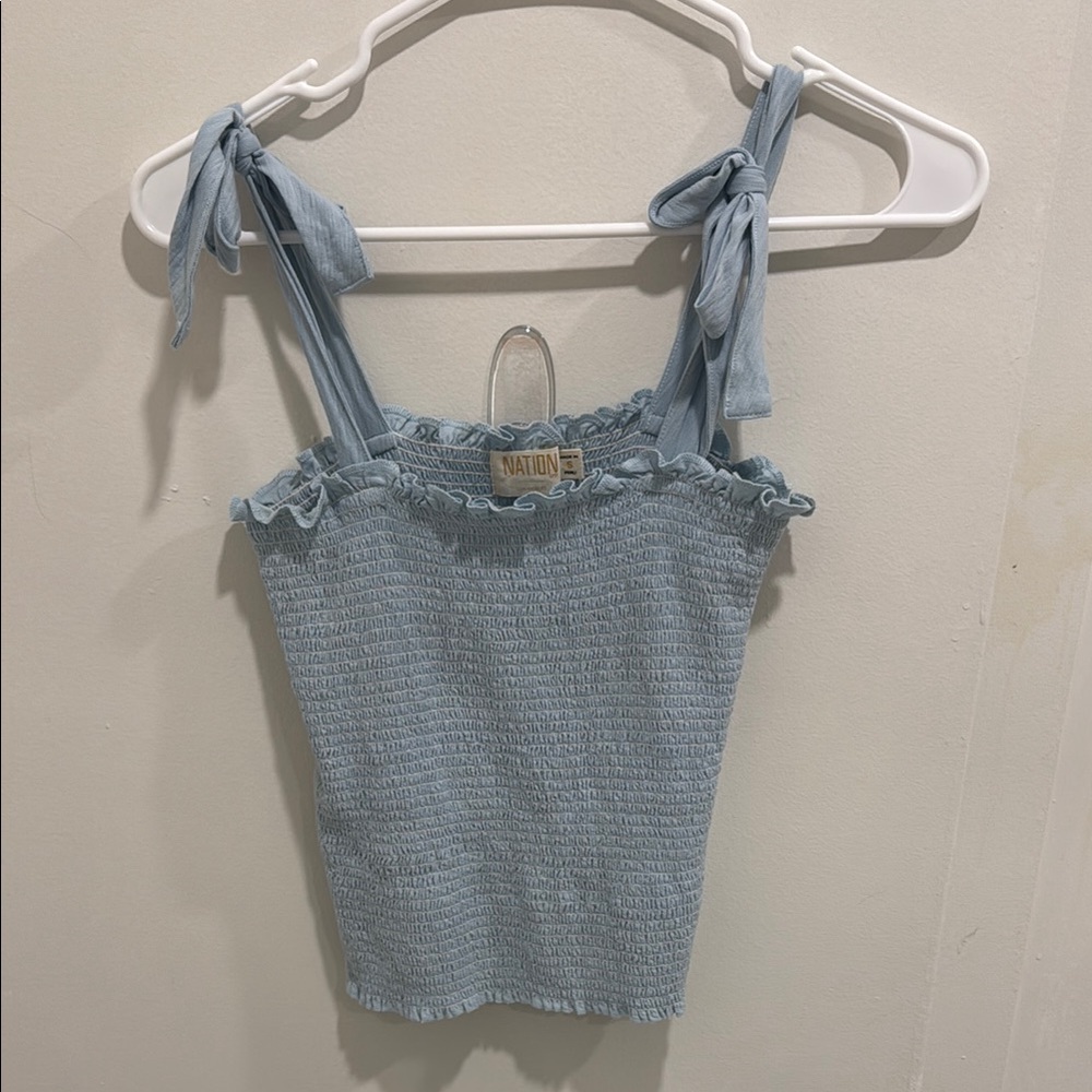 Nation LTD Blue Smocked Camisole with Tie